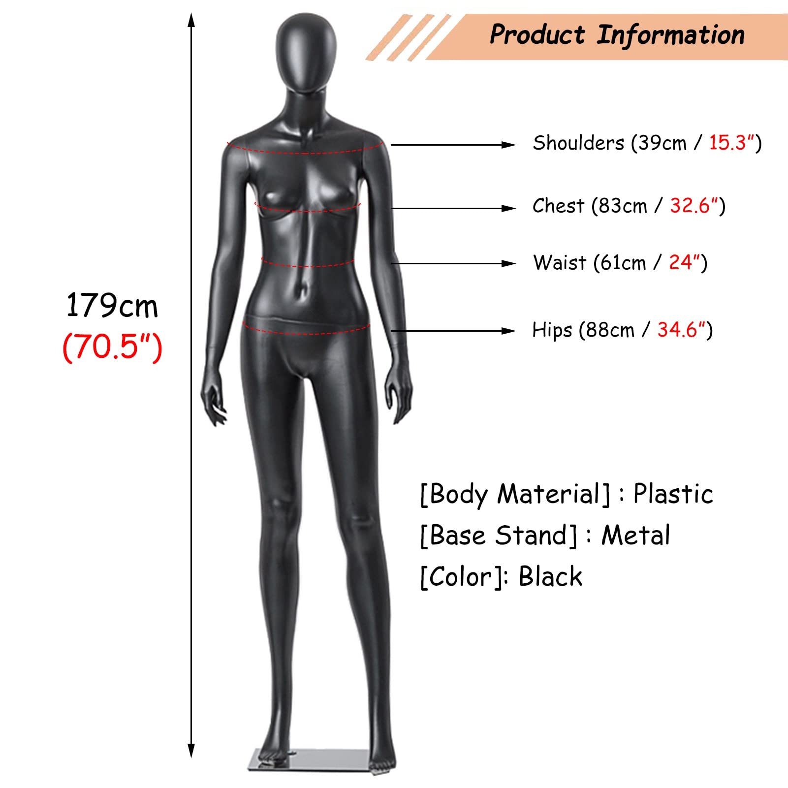 黒色 女性用マネキン 約180cm スタンド付き　分解可能 Amazon.co.jp: 全身可動マネキン サンドールLight レディース